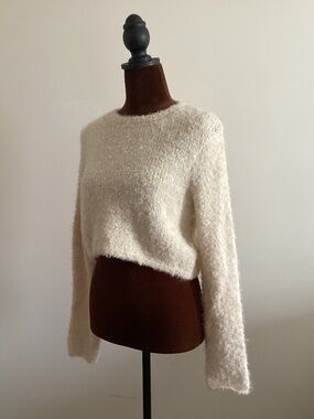 Fuzzy/furry slight crop long sleeve sweater